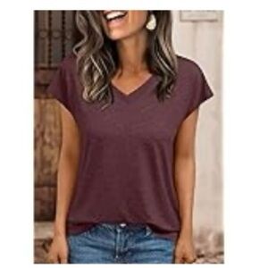 Women's V-Neck Casual Top - Burgundy